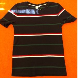 Retro dark blue, green, red and  white stripe tee NWT